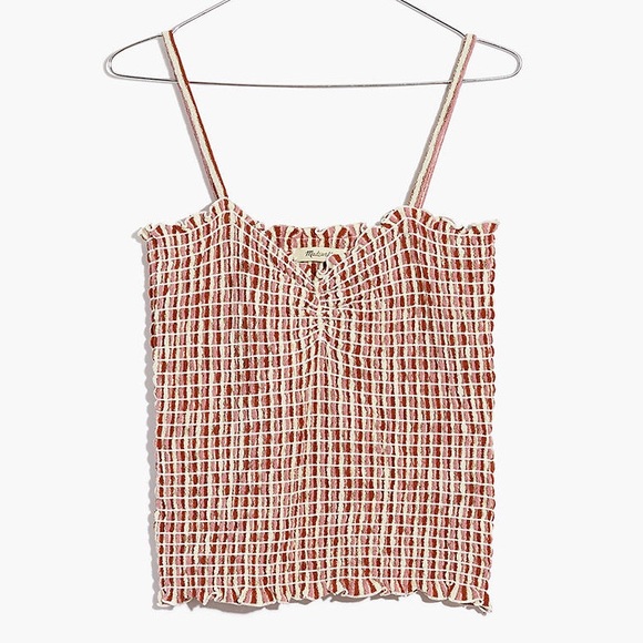 MADEWELL Madewell Parchment Vintage Check Jacquard Smocked Tank Top M - Picture 4 of 6
